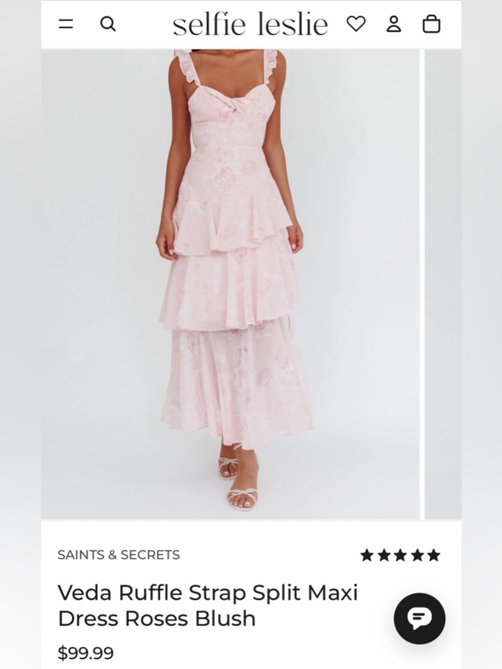Selfie Leslie Floral Tiered Bridesmaid Dress, Ruffle Straps, Blush Pink Floral